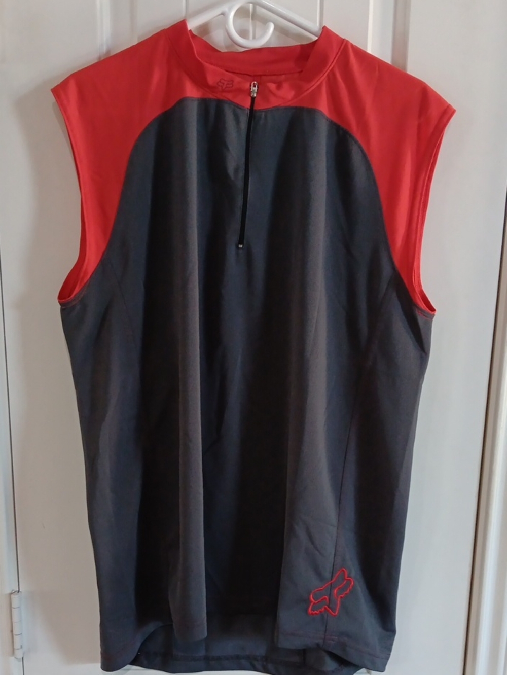 Fox Racing Men's Sleeveless 1/4 Zip Cycling Jersey Grey Red Bike Tank Sz L/XL